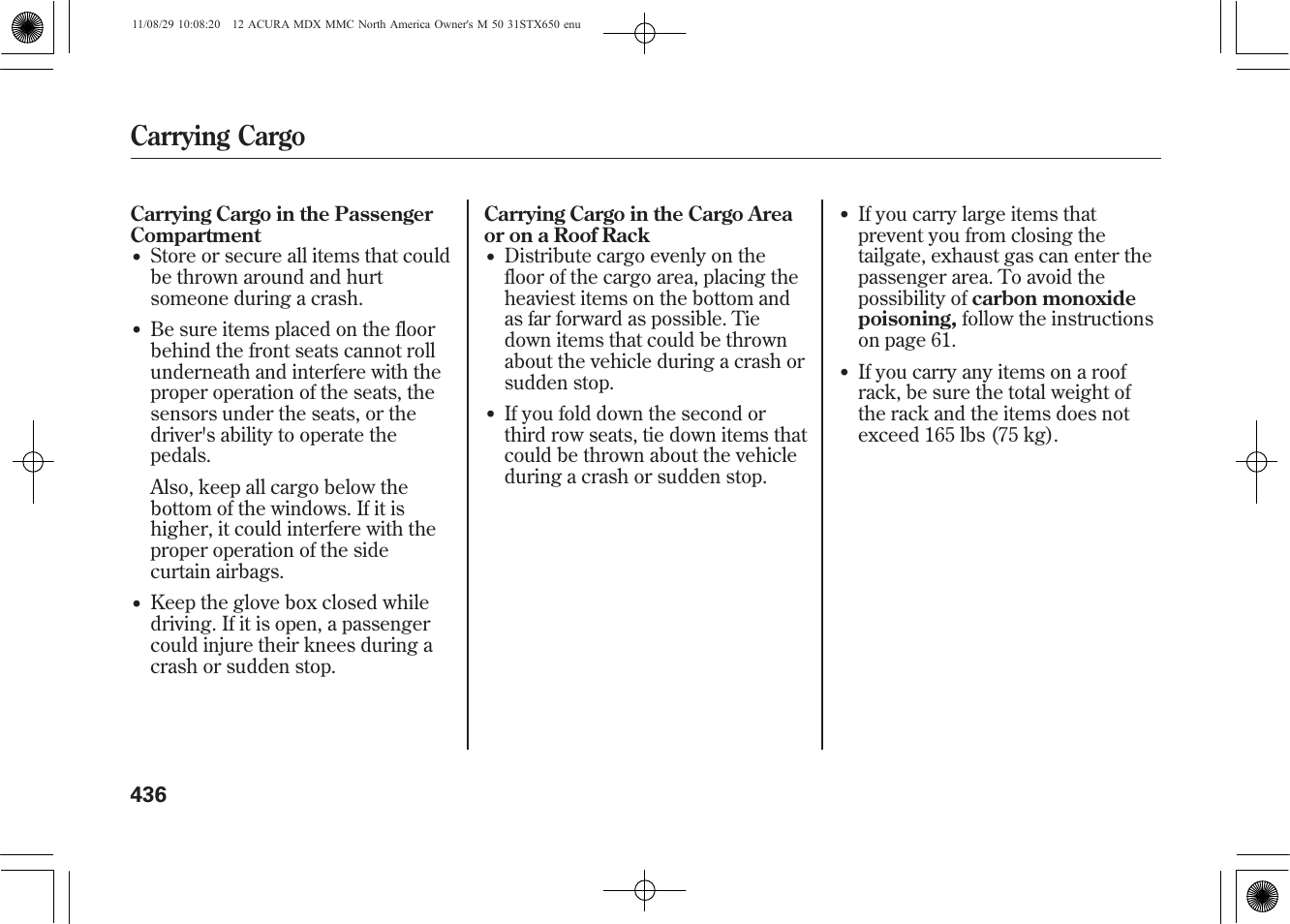 Carrying cargo | Acura 2012 MDX User Manual | Page 443 / 617