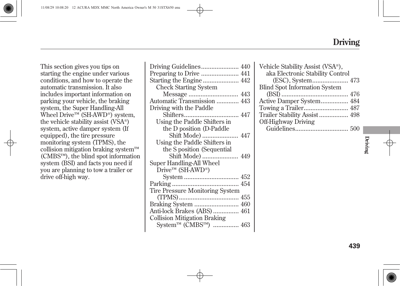 Driving | Acura 2012 MDX User Manual | Page 446 / 617
