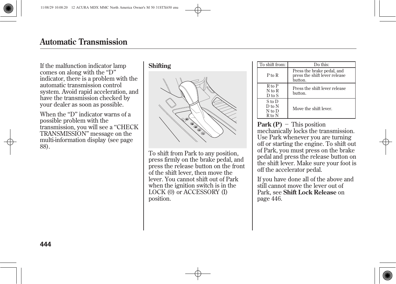 Automatic transmission | Acura 2012 MDX User Manual | Page 451 / 617