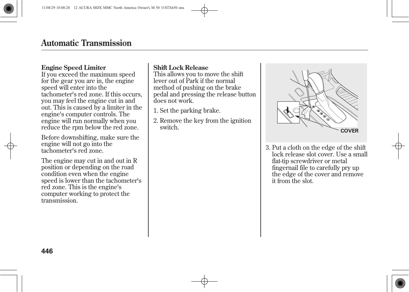Automatic transmission | Acura 2012 MDX User Manual | Page 453 / 617