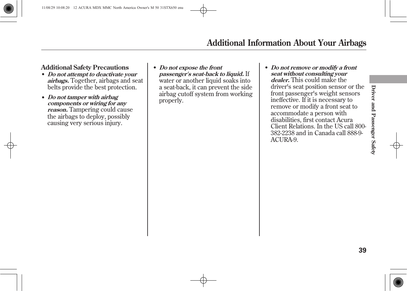 Additional information about your airbags | Acura 2012 MDX User Manual | Page 46 / 617
