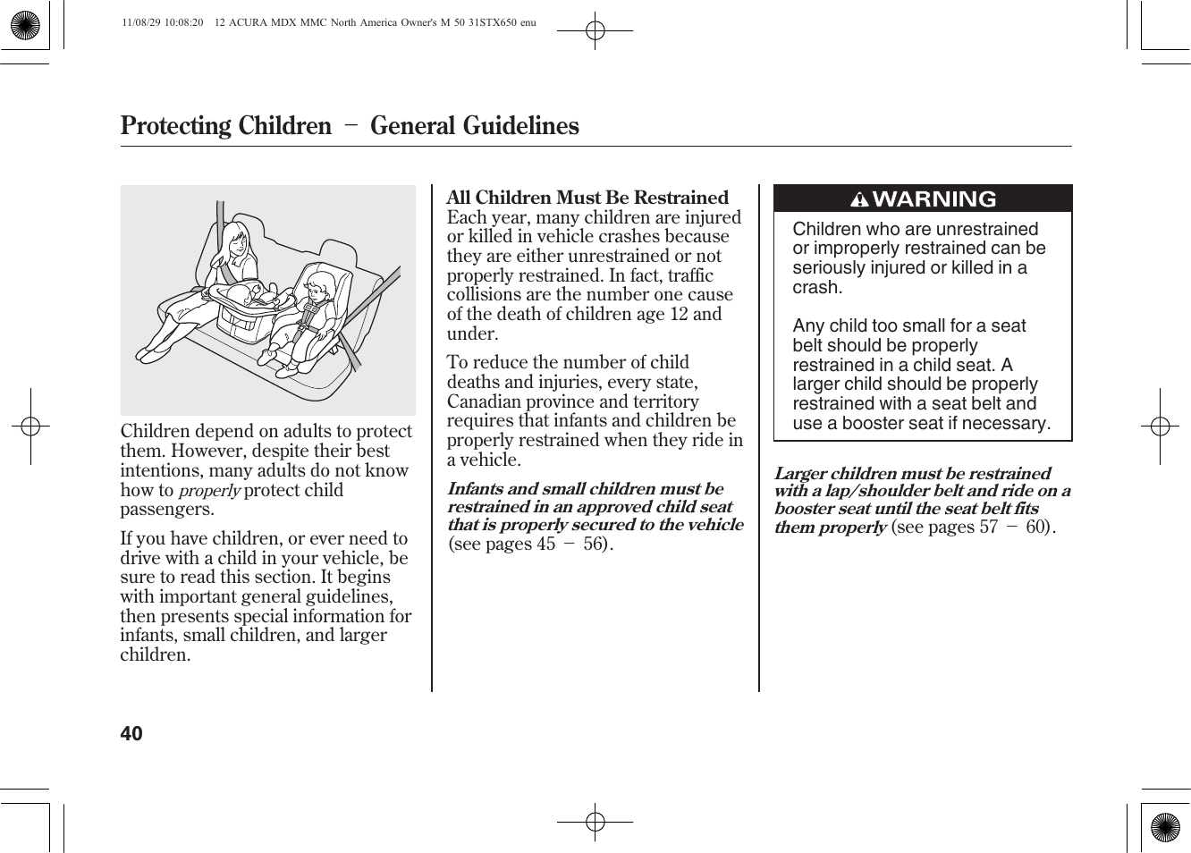 Protecting children － general guidelines | Acura 2012 MDX User Manual | Page 47 / 617