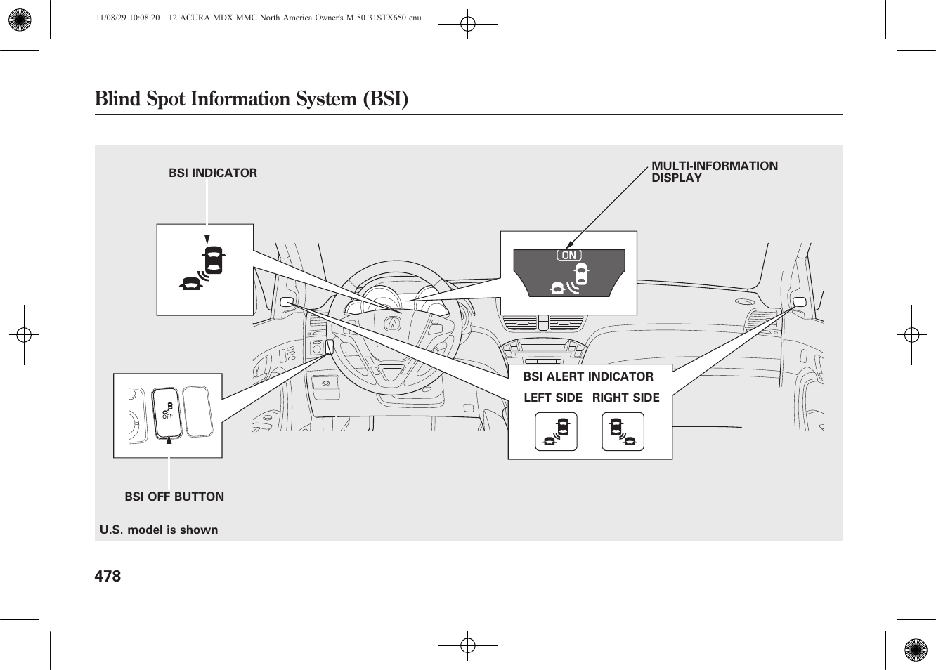 Blind spot information system (bsi) | Acura 2012 MDX User Manual | Page 485 / 617