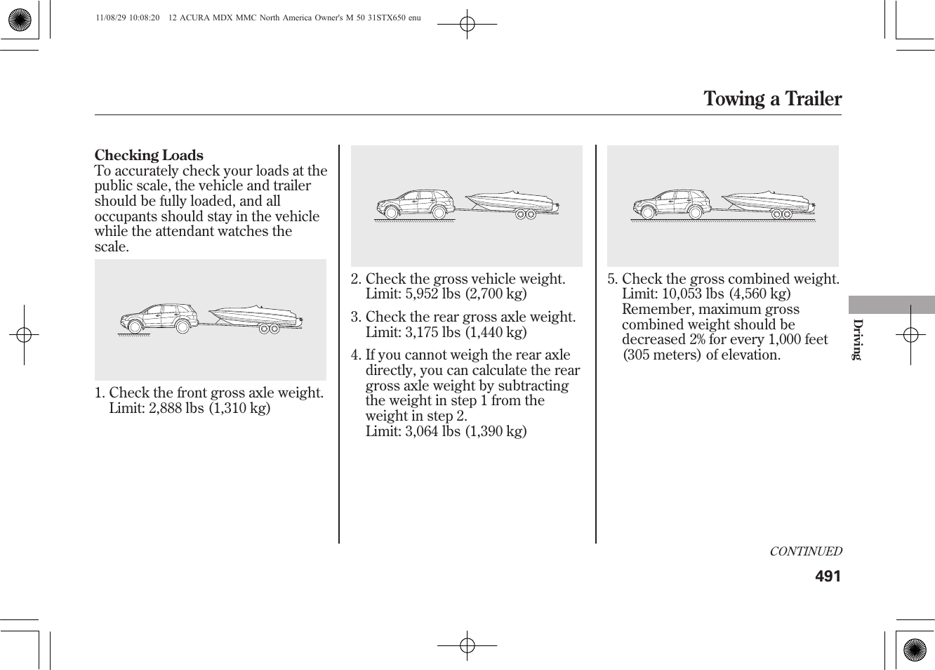 Towing a trailer | Acura 2012 MDX User Manual | Page 498 / 617