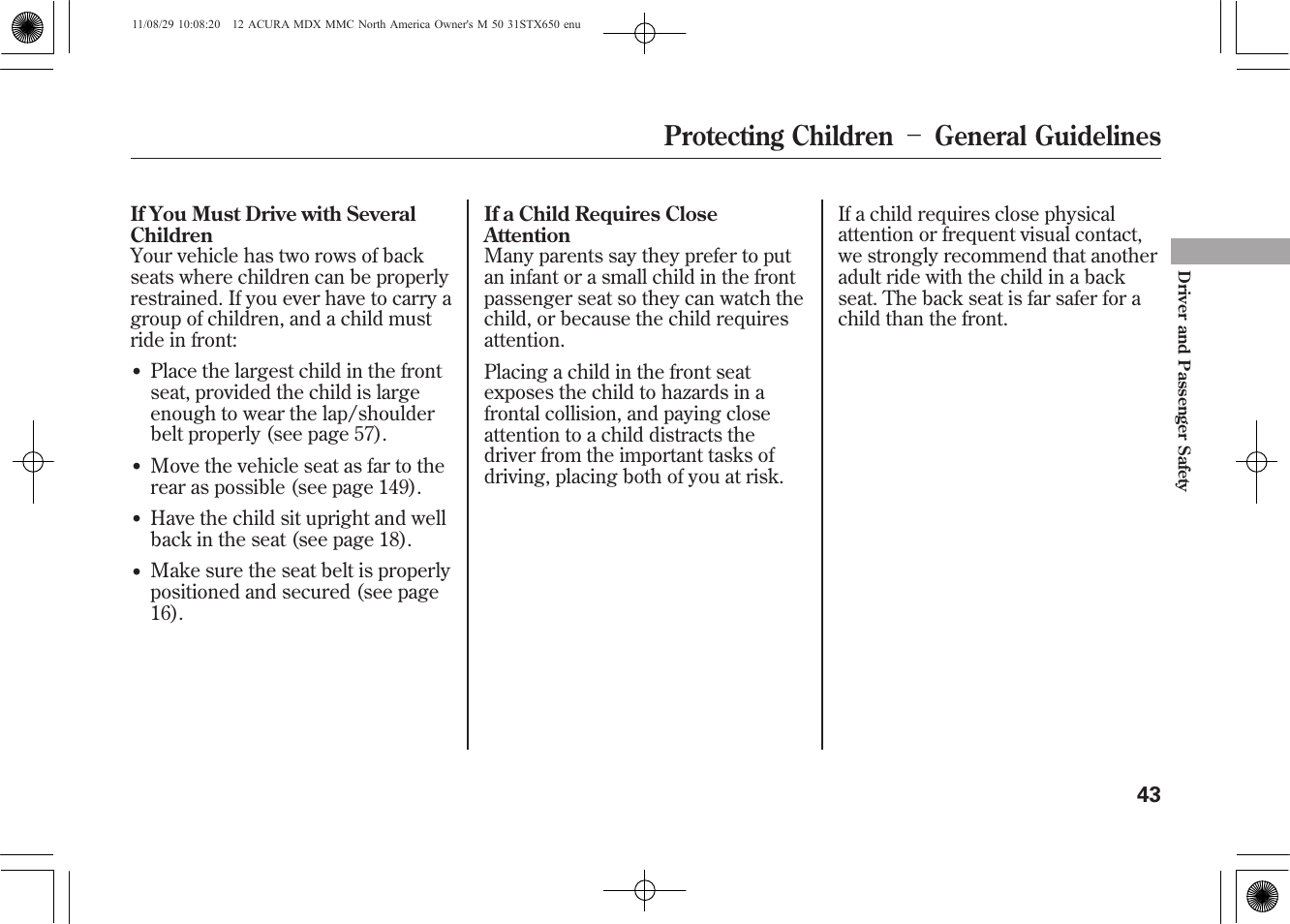 Protecting children － general guidelines | Acura 2012 MDX User Manual | Page 50 / 617