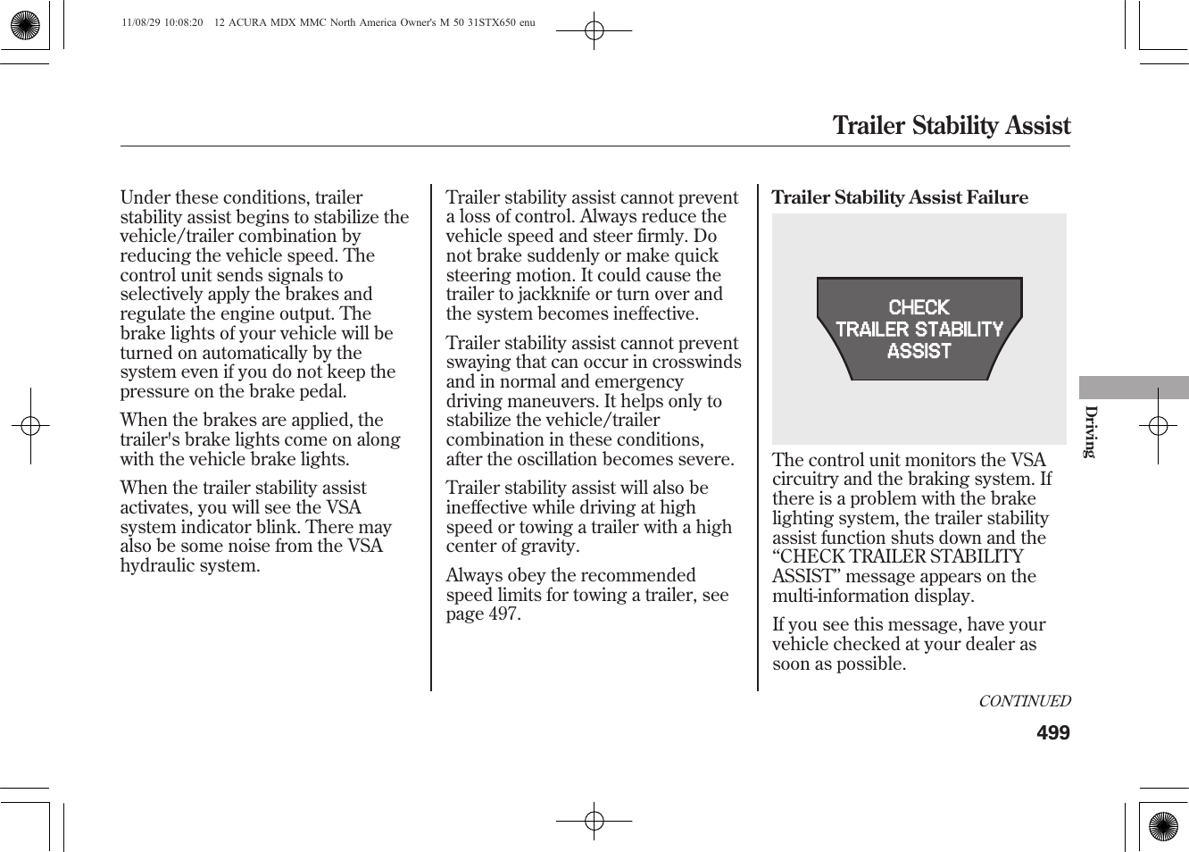 Trailer stability assist | Acura 2012 MDX User Manual | Page 506 / 617