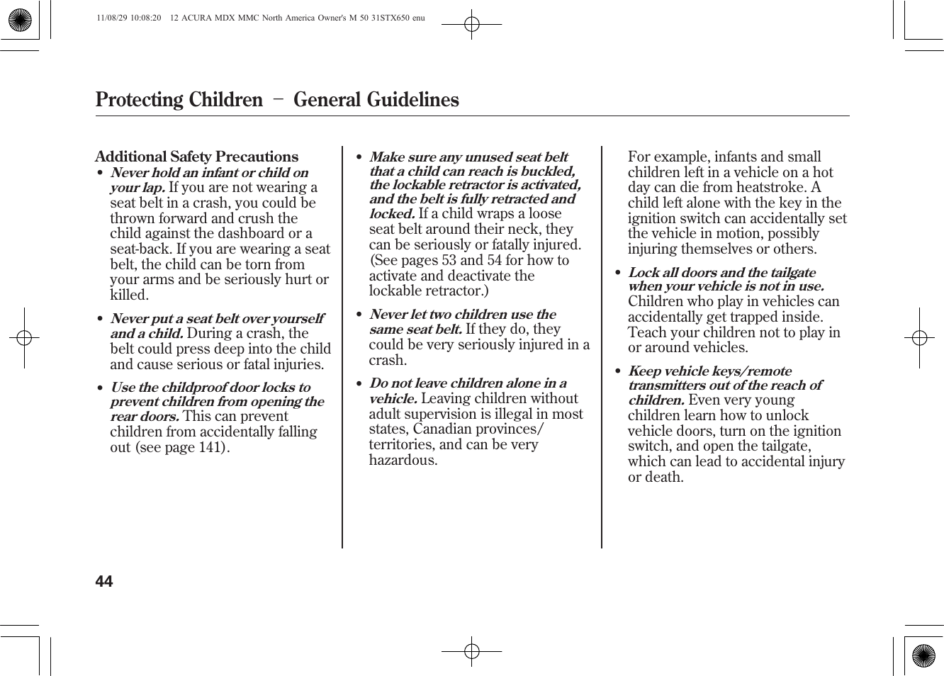 Protecting children － general guidelines | Acura 2012 MDX User Manual | Page 51 / 617