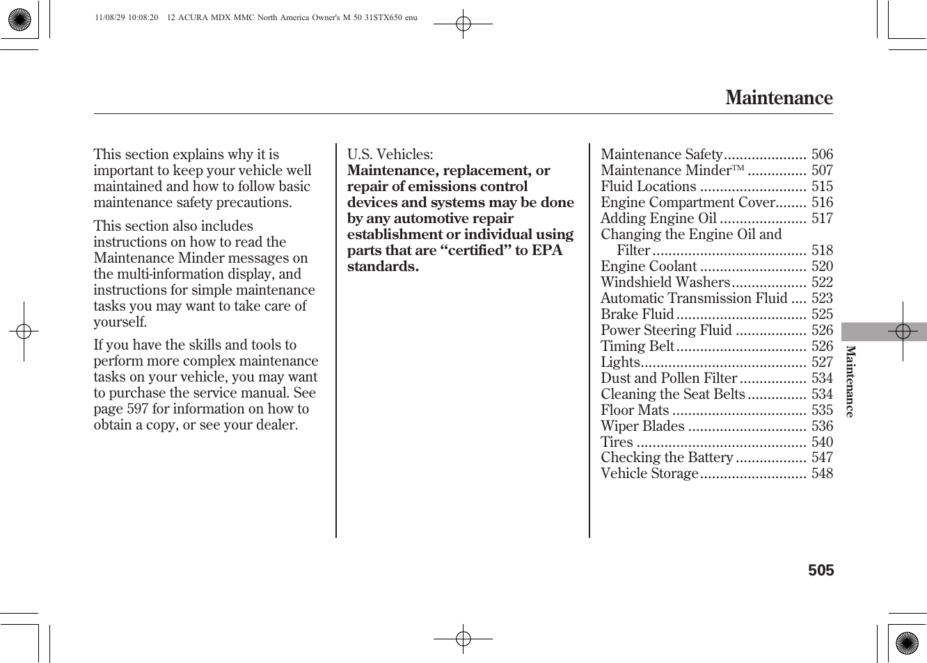 Maintenance | Acura 2012 MDX User Manual | Page 512 / 617
