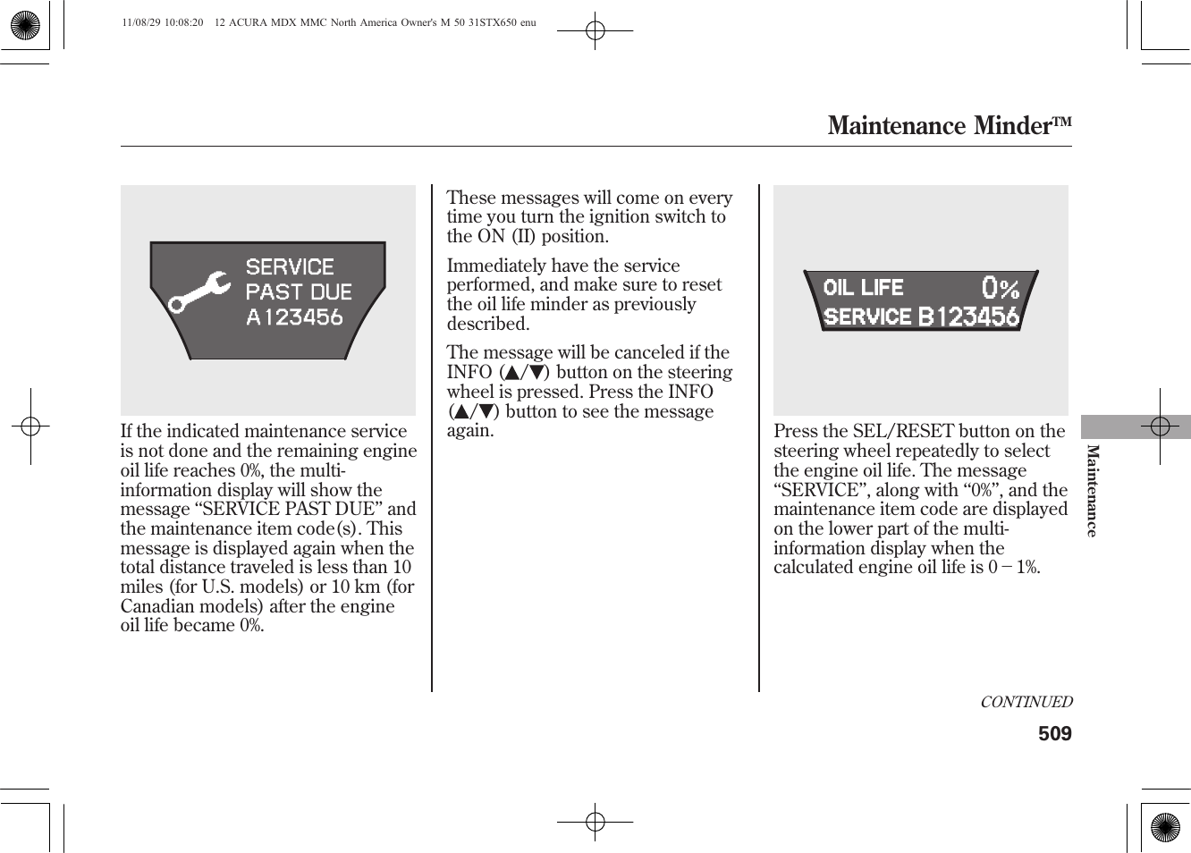 Maintenance minder | Acura 2012 MDX User Manual | Page 516 / 617