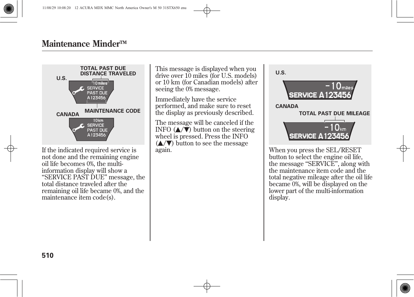 Maintenance minder | Acura 2012 MDX User Manual | Page 517 / 617