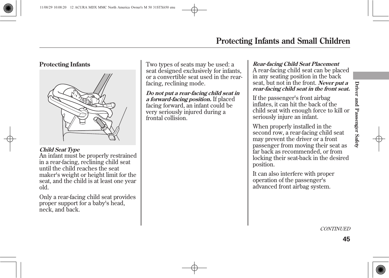 Protecting infants and small children | Acura 2012 MDX User Manual | Page 52 / 617