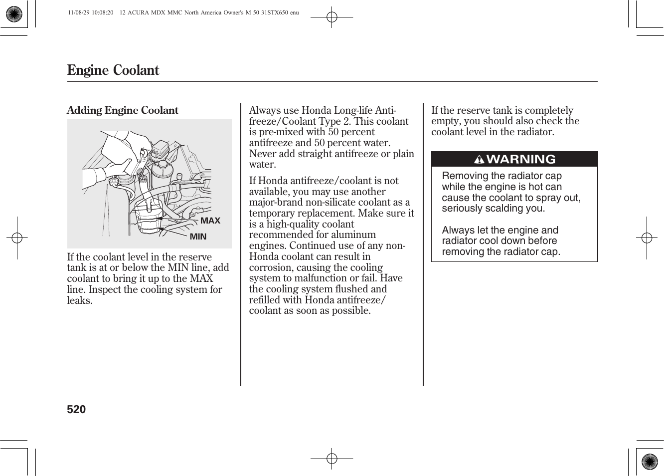 Engine coolant | Acura 2012 MDX User Manual | Page 527 / 617