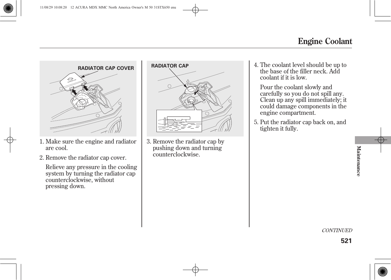 Engine coolant | Acura 2012 MDX User Manual | Page 528 / 617