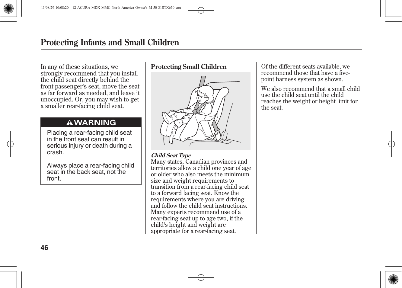 Protecting infants and small children | Acura 2012 MDX User Manual | Page 53 / 617