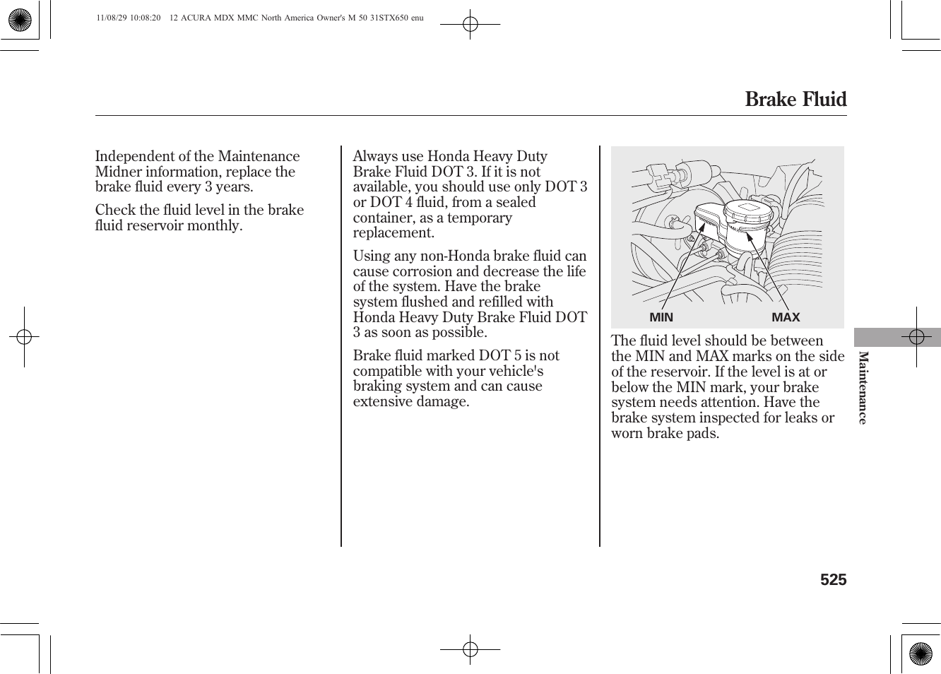 Brake fluid | Acura 2012 MDX User Manual | Page 532 / 617