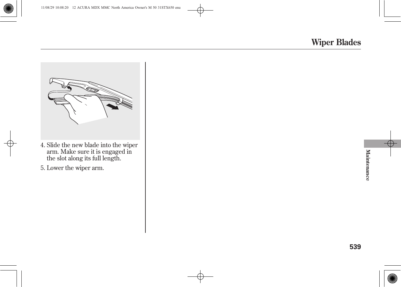 Wiper blades | Acura 2012 MDX User Manual | Page 546 / 617