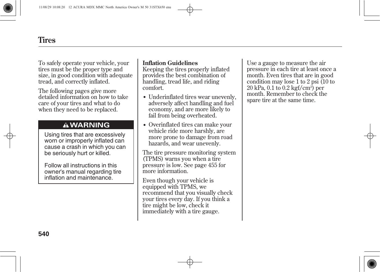 Tires | Acura 2012 MDX User Manual | Page 547 / 617