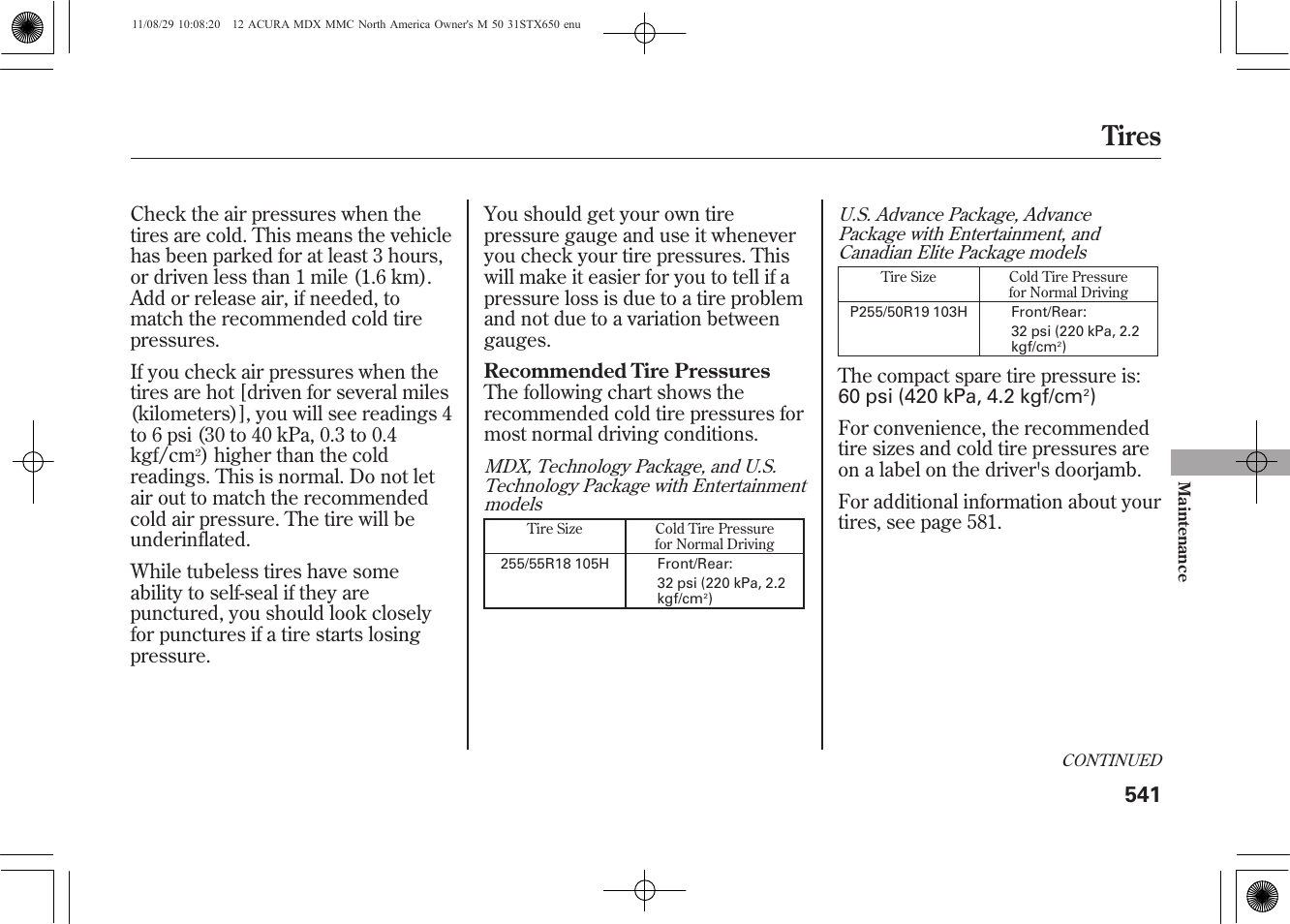 Tires | Acura 2012 MDX User Manual | Page 548 / 617