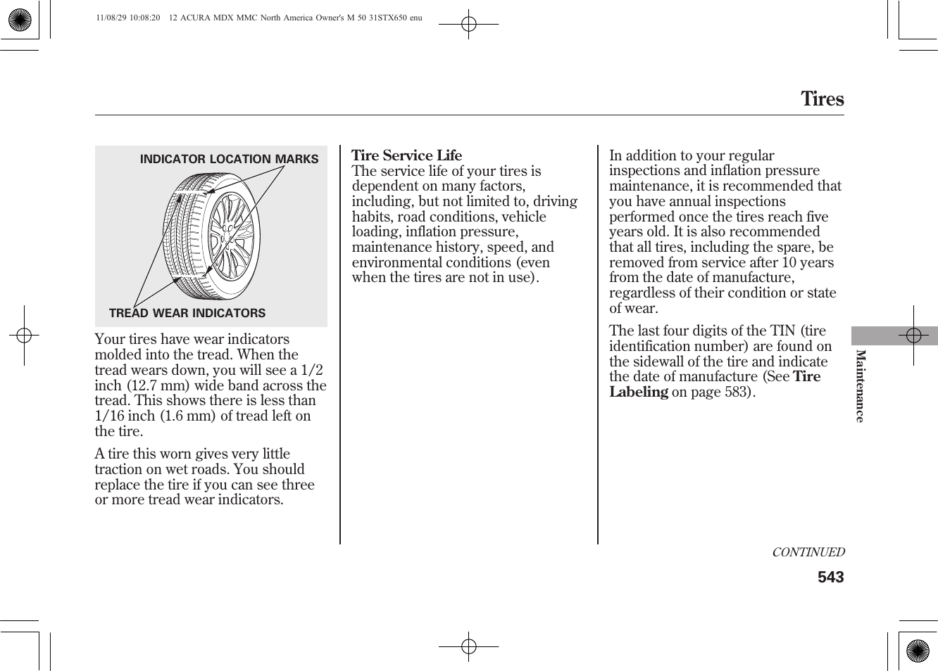 Tires | Acura 2012 MDX User Manual | Page 550 / 617