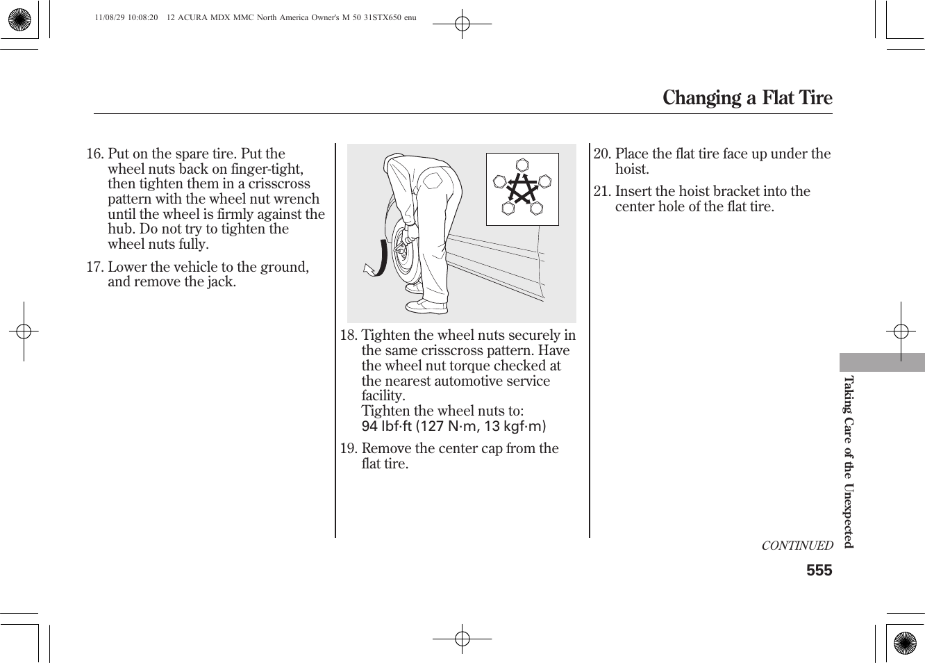 Changing a flat tire | Acura 2012 MDX User Manual | Page 562 / 617
