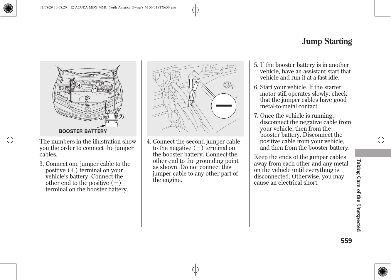 Jump starting | Acura 2012 MDX User Manual | Page 566 / 617