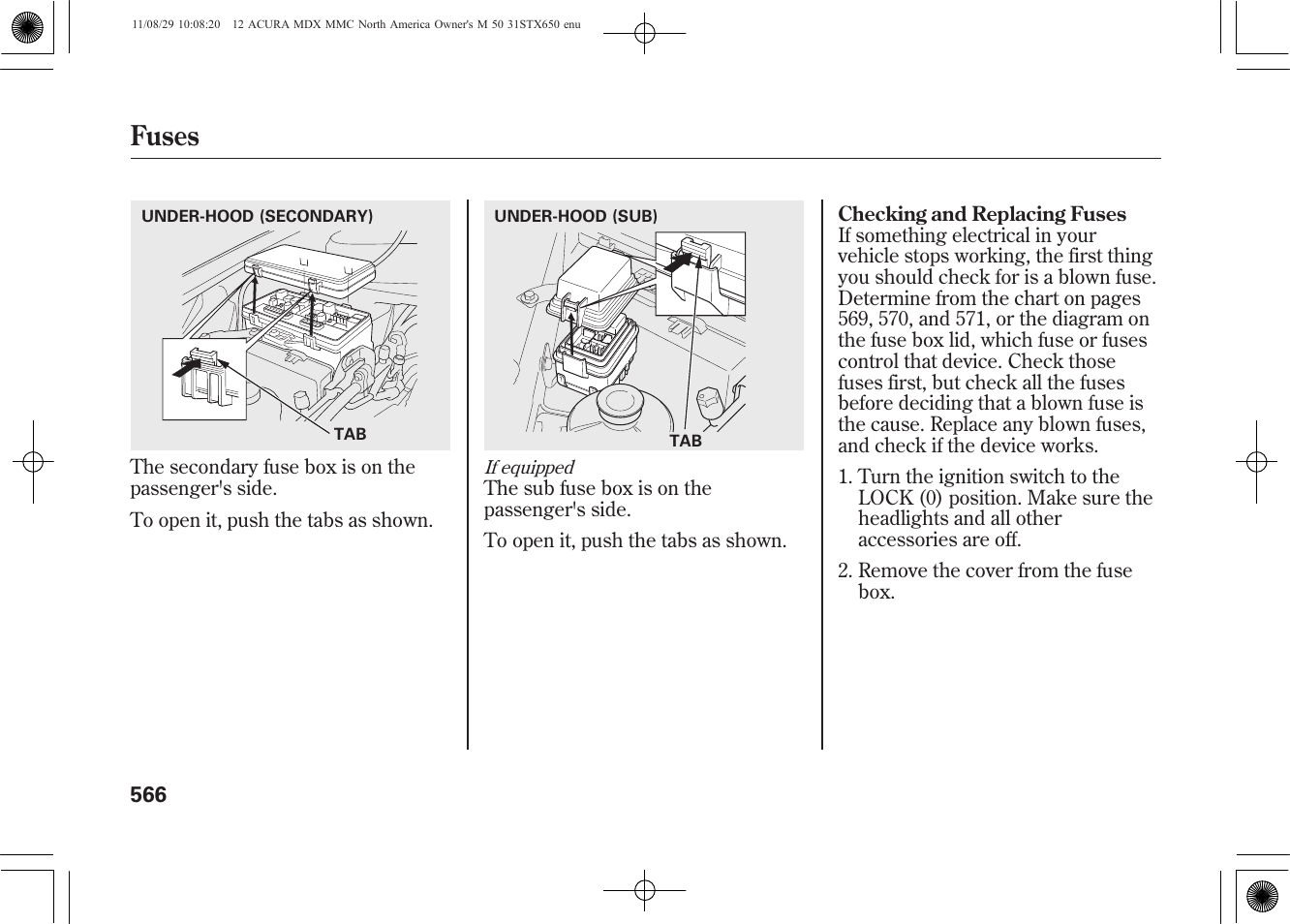 Fuses | Acura 2012 MDX User Manual | Page 573 / 617