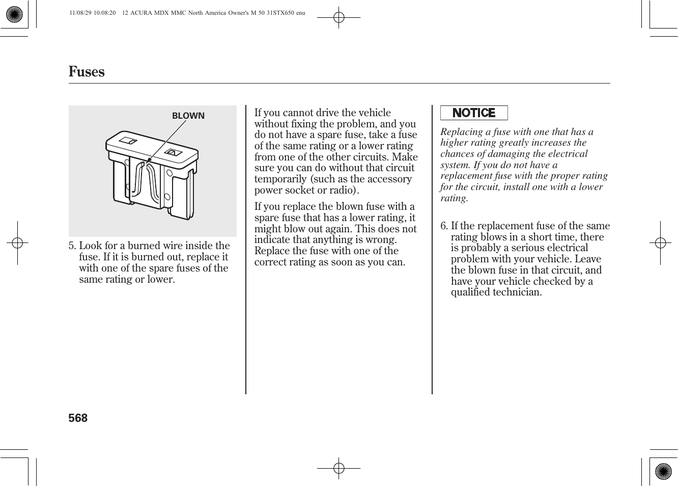 Fuses | Acura 2012 MDX User Manual | Page 575 / 617