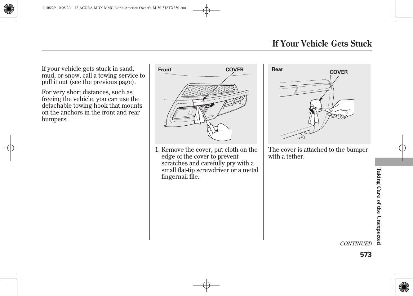 If your vehicle gets stuck | Acura 2012 MDX User Manual | Page 580 / 617
