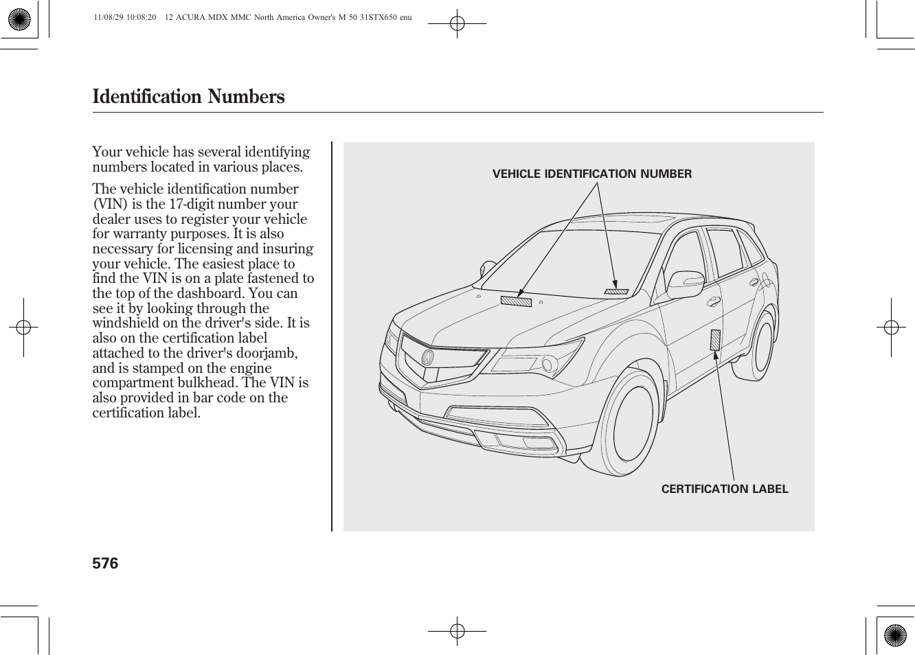 Identification numbers | Acura 2012 MDX User Manual | Page 583 / 617