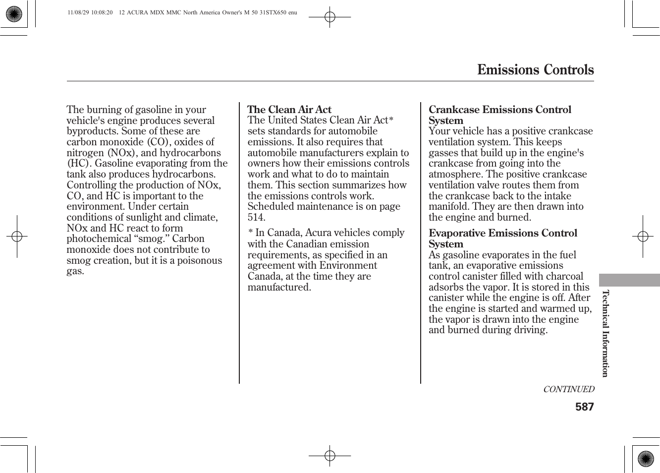 Emissions controls | Acura 2012 MDX User Manual | Page 594 / 617