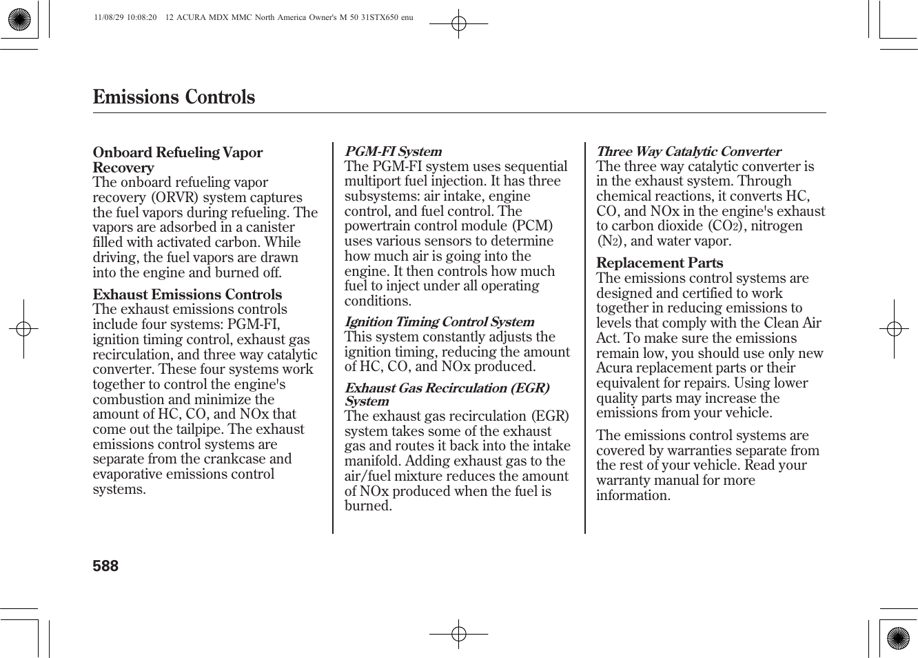 Emissions controls | Acura 2012 MDX User Manual | Page 595 / 617