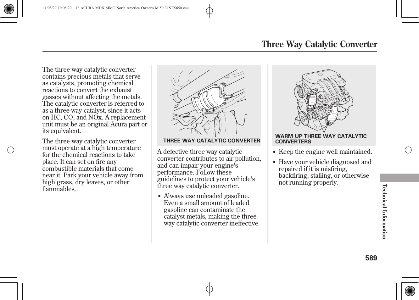 Three way catalytic converter | Acura 2012 MDX User Manual | Page 596 / 617