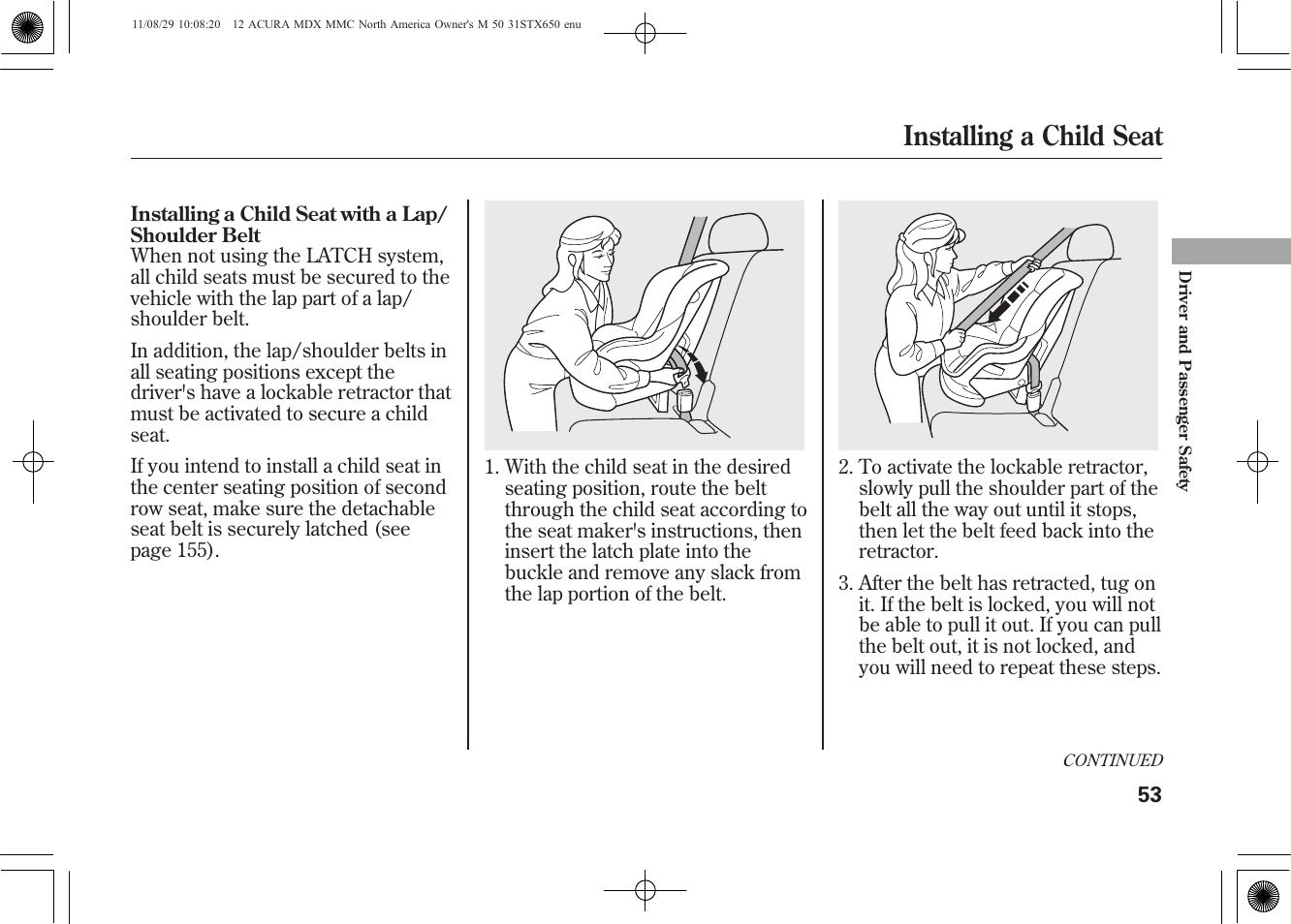 Installing a child seat | Acura 2012 MDX User Manual | Page 60 / 617