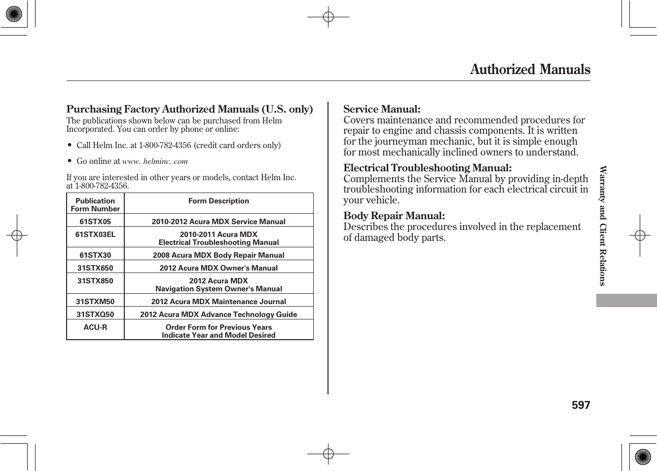 Authorized manuals | Acura 2012 MDX User Manual | Page 604 / 617