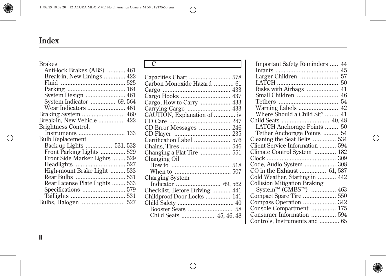 Index | Acura 2012 MDX User Manual | Page 606 / 617