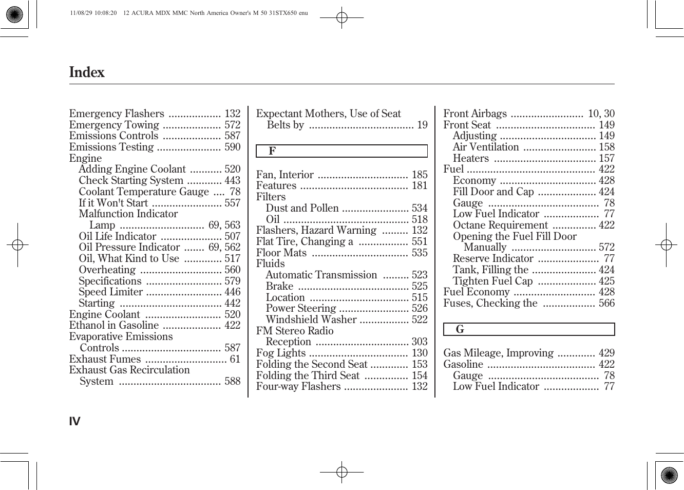 Index | Acura 2012 MDX User Manual | Page 608 / 617