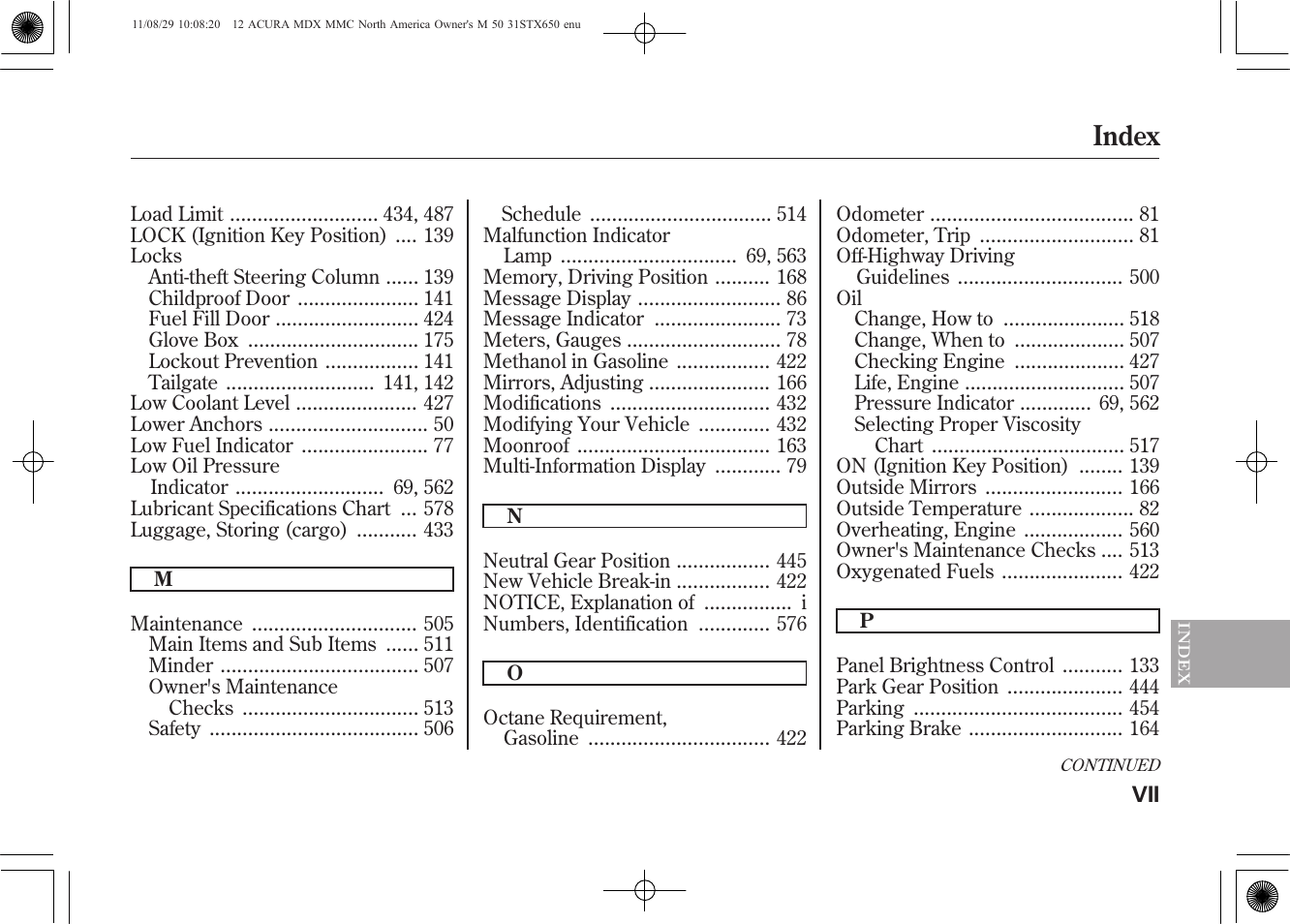 Index | Acura 2012 MDX User Manual | Page 611 / 617