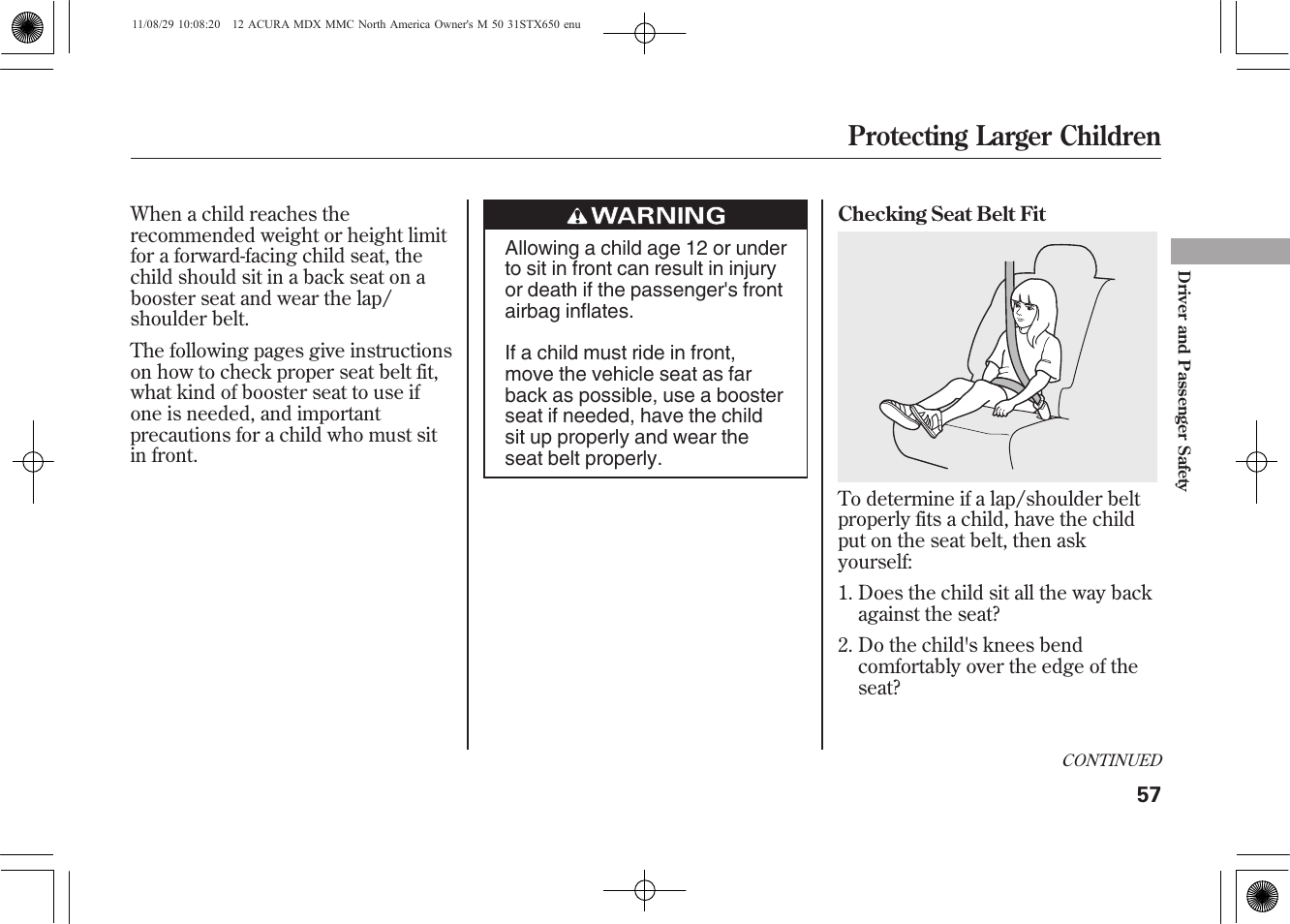 Protecting larger children | Acura 2012 MDX User Manual | Page 64 / 617