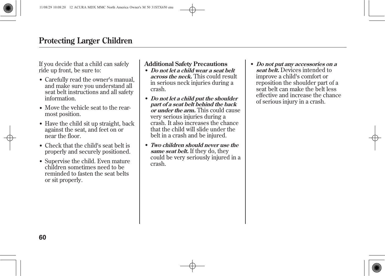 Protecting larger children | Acura 2012 MDX User Manual | Page 67 / 617