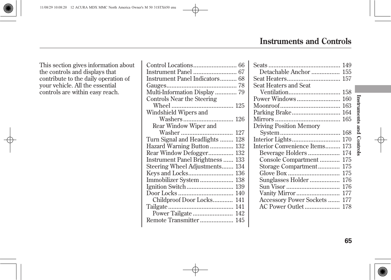Instruments and controls | Acura 2012 MDX User Manual | Page 72 / 617