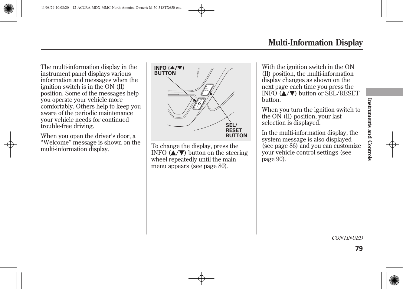 Multi-information display | Acura 2012 MDX User Manual | Page 86 / 617