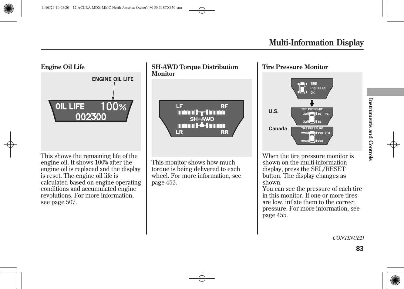 Multi-information display | Acura 2012 MDX User Manual | Page 90 / 617