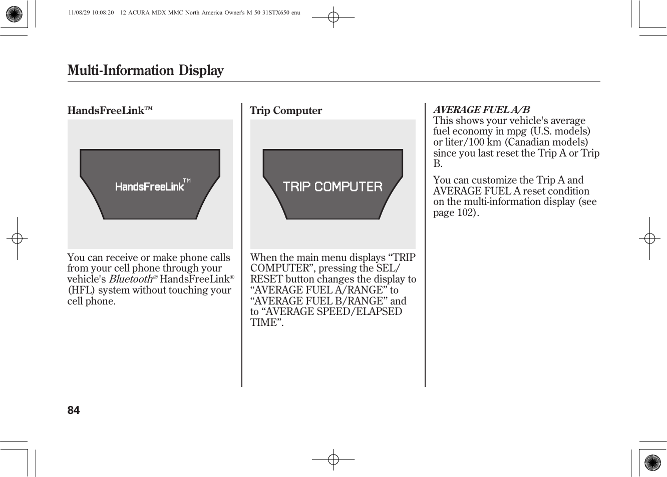 Multi-information display | Acura 2012 MDX User Manual | Page 91 / 617