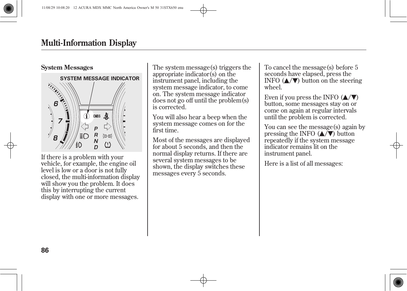 Multi-information display | Acura 2012 MDX User Manual | Page 93 / 617