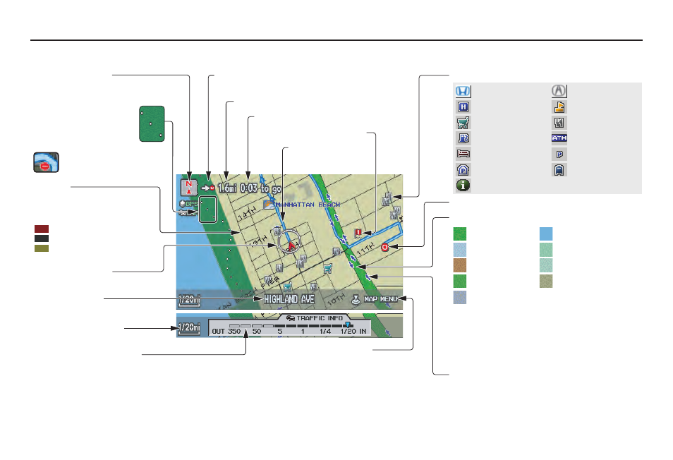 Driving to your destination, 2010 tsx, Map screen legend | Acura 2010 TSX Navigation User Manual | Page 56 / 173