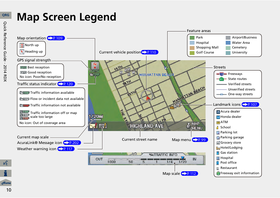 Map screen legend | Acura 2014 RDX Navigation User Manual | Page 11 / 260