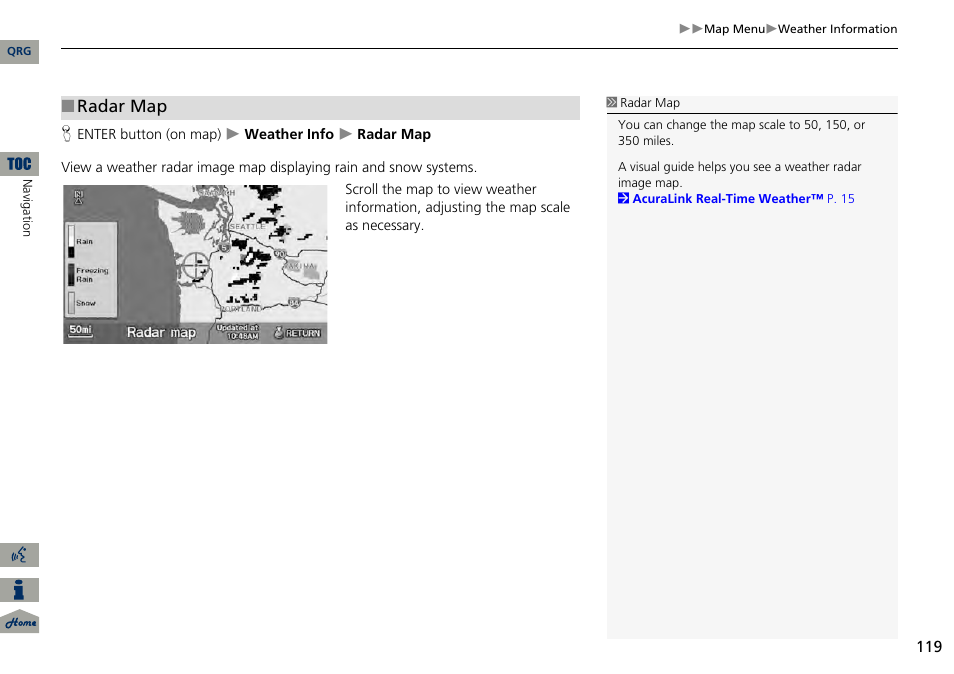 2 radar map, P. 119, Radar map | Acura 2014 RDX Navigation User Manual | Page 120 / 260