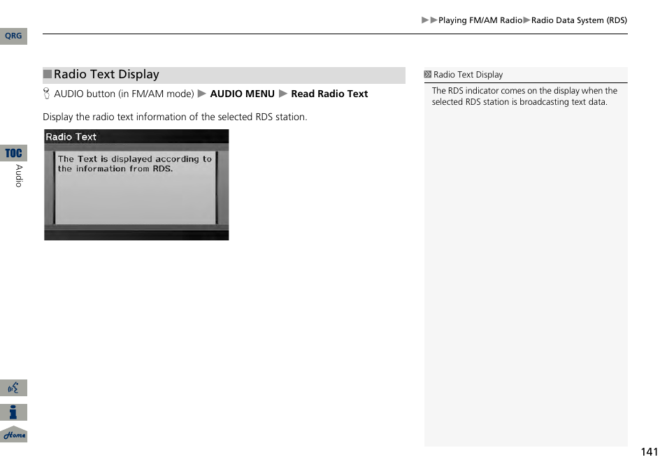 2 radio text display, P. 141, Radio text display | Acura 2014 RDX Navigation User Manual | Page 142 / 260