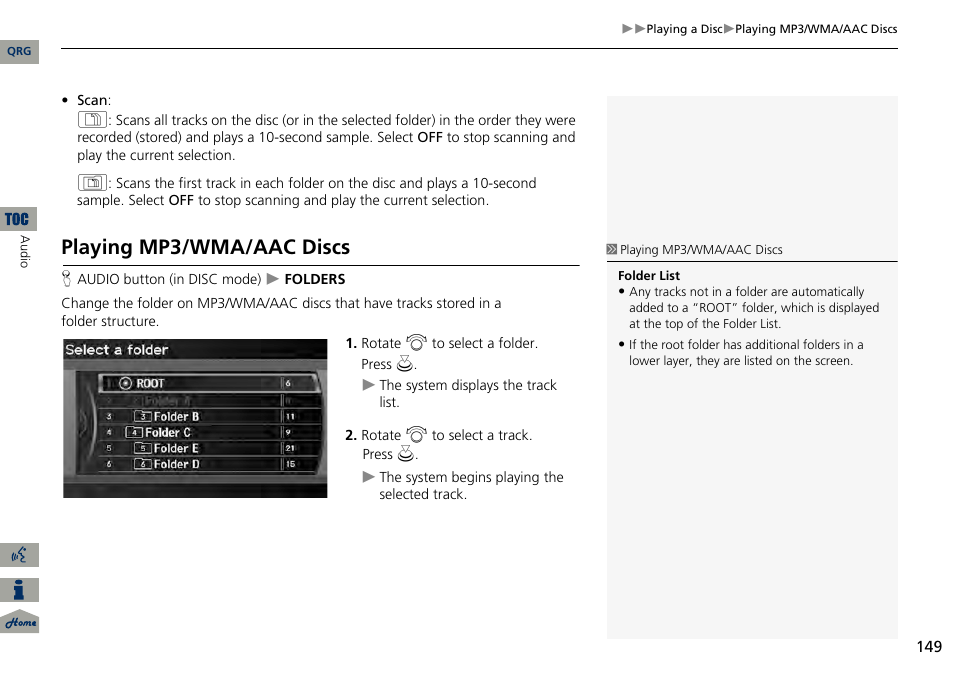 2 playing mp3/wma/aac discs, P. 149, Playing mp3/wma/aac discs | Acura 2014 RDX Navigation User Manual | Page 150 / 260