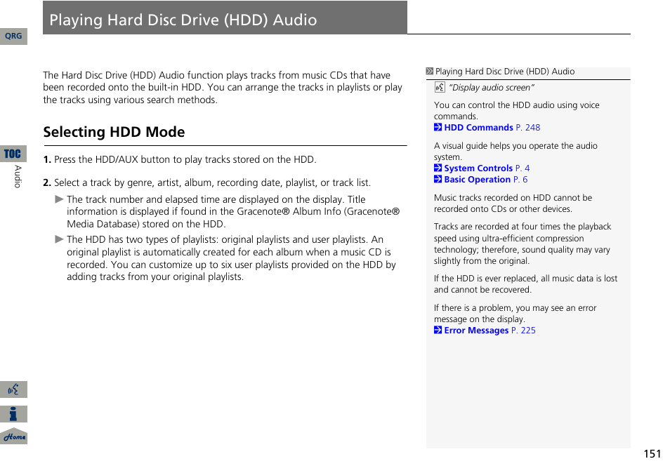 Playing hard disc drive (hdd) audio, P151), Hard disk drive (hdd) | Ipod, Selecting hdd mode | Acura 2014 RDX Navigation User Manual | Page 152 / 260